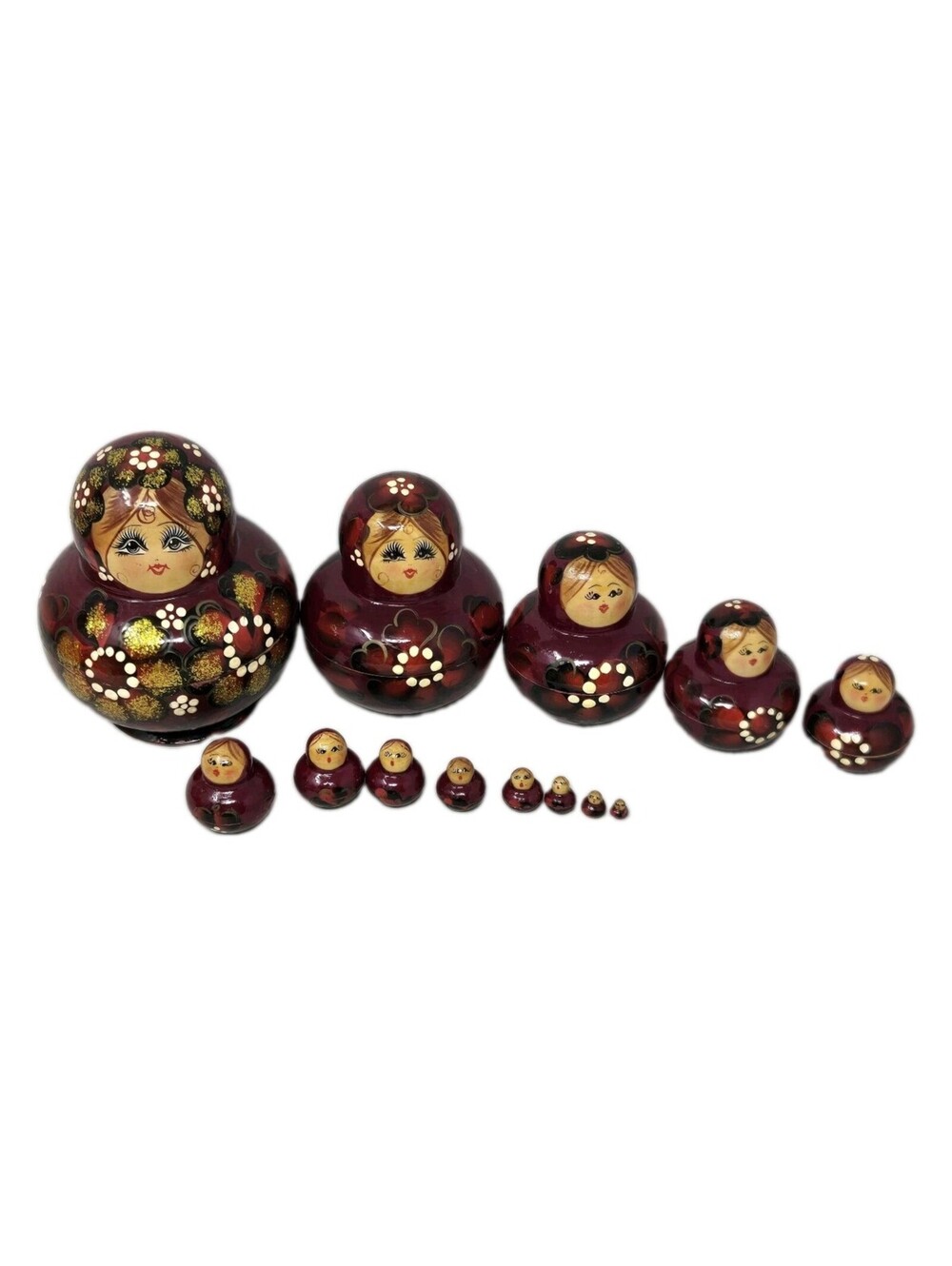 VTG Handmade Hand-Painted Russian Matryoshka Wooden Nesting Dolls 13pc Signed